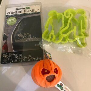 LOT 14 ZOMBIE CAR STICKERS COOKIE CUTTERS JACK O STRESS BALL SQUEEZER